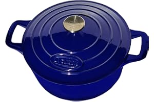 LA CUISINE FOR LIFE La Cuisine Cocotte en fonte émaillée avec couvercle pour cocotte de 4,75 L 26cm Diamètre intérieur blanc crème Extérieur en émail saphir 2 tons Finition émail saphir