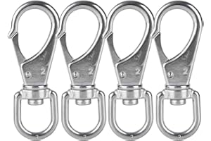 AOWESM Stainless Steel Swivel Eye Snap Hook, Heavy Duty Scuba Diving Clips, Flag Pole Clips, Spring Buckles for Bird Feeders Pet Chains Dog Leashes Keychains and More (4 Pieces)