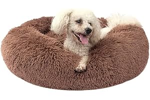 QOFLY Rundes Hundebett Ø 60cm, Braun Hundekissen Hundesofa Flauschiges Katzenbett Donut Kuscheliges Hundekorb, Haustier Hundebetten für Mittelgroße Hunde