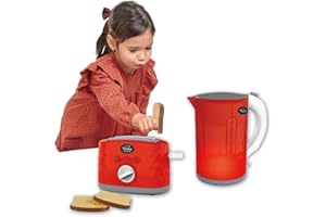 Sobebear Kettle and Toaster Set for Kids, 2-in-1 Pretend Play Kitchen Toys Kettle with Light and Sound, Toaster with Pop-Up Action Breakfast Playset, Educational Gift for Boys and Girls Ages 3+ (Red)