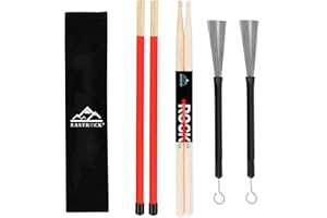 EastRock DrumSticks-Set enthält 5A Drumsticks, Drum Rods Sticks und eine einziehbare Drum-Bürste mit Aufbewahrungstasche