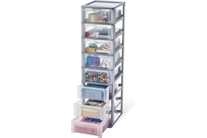 Iris Ohyama, Tour de Rangement Plastique, 8 Tiroirs Moyens, Argent, Ouverture Facile, Format A4, A5 & A6, Meuble, Organisateur, pour Bureau, Fourniture Scolaire, Papeterie, Sans BPA, OCH-2008