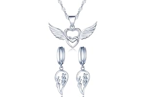 Yumilok Bijoux ensemble pour femme fille collier C?ur et boucle d'oreille en argent 925 orné zircon joli aile d'ange