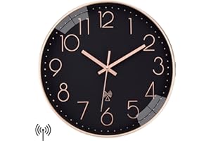 NESIFEE Orologio da Parete Radiocontrollato Moderno, Orologio da Muro Silenzioso, 30CM, Grande Orologio Parete, Decorazioni da Parete, per Poggiorno Camera da Letto, Cucina, Nero