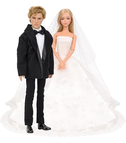 4 Pack Doll Wedding Set 1 White Bride Wedding With Veil For 11.5 Inch Girl Doll 1 Black Groom Suit Clothes For 12 Inch Boy Doll 2 Pairs Of Shoes For
