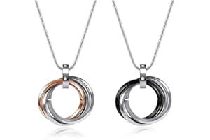 Jovivi 2PCS Collier Couple Pendentif Zircon Anneau Bague Entrelacé en Acier Inoxydable avec Chaîne pour Homme Femme Amour Amitié Couple Cadeau Saint-Valentin