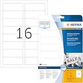 HERMA 10009 Universal Etiketten ablösbar, 25 Blatt, 88,9 x 33,8 mm, 16 pro A4 Bogen, 400 Stück, selbstklebend, bedruckbar, ma