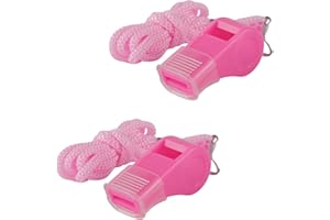 PENITUE Lot de 2 sifflets roses en plastique fort avec embout buccal et lanière pour enseignants de sécurité, entraînement de sauveteur, jeux de sport, football, basket-ball