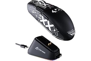 ‎ATTACK SHARK ATTACK SHARK G3PRO Mysz Gamingowa Bezprzewodowa z Magnetyczną Stacją ładującą, Czujnik PixArt PAW3311, do 25000DPI, Bluetooth/2,4GHz/Wired, 500mAh, 59g SUPERLIGHT Myszy do PC/Xbox/Mac - Czarny & Tape