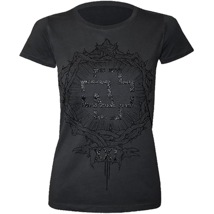 Rammstein Women's T-Shirt Lava Logo Official Band Merchandise Fan Shirt Black with Multicolored Front and Back Print, Black, S
