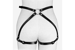 PYRUVAE Arnés de Cuero Punk Con Cadenas de Cintura y Pierna Ajustables - Cinturón de Vientre Sexy Gótico Negro - Accesorios de Playa y Joyería Corporal Para Mujeres