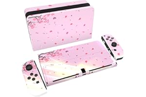 ‎PLAYVITAL PlayVital Skin Sticker für Nintendo Switch OLED Modell,Aufkleber Sticker Decal Folie Abziehbild Faceplates Klebefolie für Switch OLED Konsole&Joy Con&Dock&Grip(Rosa Kirschblüte)