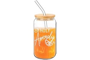 FloralGrace Aperol, bicchieri in vetro con coperchio e cannuccia, Holy Aperoly, regalo da donna, per cocktail, regali aperol, set regalo