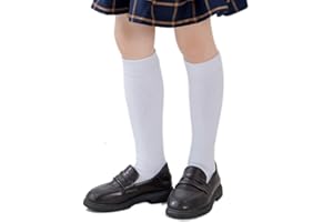 Marchare Girls Knee High Socks Kids Boys School Uniform Seamless Cotton Socks Stockings White Black Grey 3/6 Pack