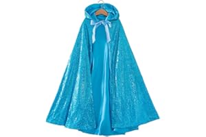 Proumhang Mantello con Cappuccio per Ragazze Mantello a Due Strati Scintillante Paillettes Mantello Halloween Natale Carnevale Giorno dei Bambini Principessa Compleanno Partito Costume Blu L