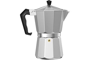 WinGluge Espressomaschine, Espressokocher für 6 Tassen, Moka-Kanne, Espressokanne, Kaffeemaschine, Camping Kaffeekocher, Silikondichtung, Sicherheitsventil, Aluminium, Silber, für Kaffeeliebhaber