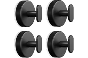 pickpiff Suction Cup Hooks for Shower: Extra Strong 15LB Hanger for Bathroom, Kitchen, Door, Mirror, Tile, Glass –Towel, Loofah, Coat, Robe – Waterproof & Rustproof, Matte Black 4-Pack