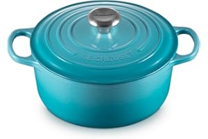 Le Creuset Signature Enamelled Cast Iron Round Casserole Dish With Lid, 24 cm, 4.2 Litre, Caribbean, 21177241702430, Teal