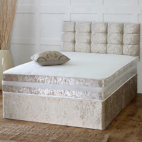 Smartslumber Crushed Velvet Divan Bed Base With Cubed Headboard - (4ft Small Double, Silver) - 4 Drawers – SS867