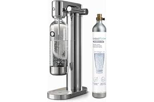 Aquafloow Macchina Soda per Acqua Frizzante in Acciaio Inox – Gasatore d’Acqua a Controllo Manuale con CO₂ Ricaricabile, Bombola fino a 60 Litri, Bottiglia in Plastica Senza BPA con Base Inox