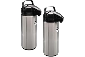 Airpot Pumpkanne 2er Set 1,9L Isolierkanne Thermoskanne isolierte Kaffeekanne Gastro Kaffeespender aus Edelstahl mit Glaseinsatz & GRATIS-HLKauf-Block