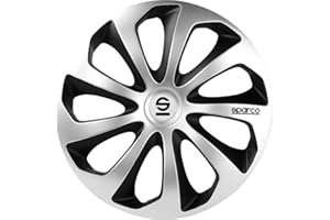 Sparco SPC1673SVBK 1 Juego de 4 Tapacubos color plata/negro modelo Sicilia diseño deportivo, 16 pulgadas, Set de 4