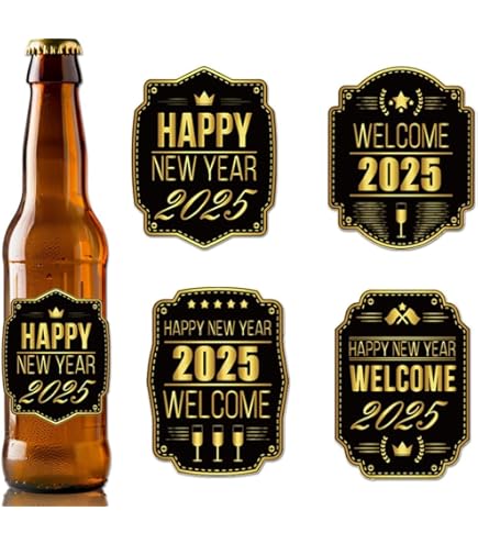 Etichette Per Bottiglie Di Vino Capodanno 2025 - 4 Pezzi Autoadesive, 9.8x9.8 Cm - Foto 12
