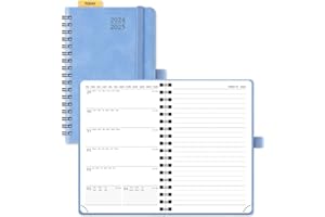 POPRUN Agenda de Poche 2024 2025 A6 Semainier Scolaire D'août 2024 à déc 2025 - Couverture Souple à Spirale, Papier 80 g/m², Boucle de Stylo Autocollante - Petit Format 16 x 10,5 cm, Bleu Cyan