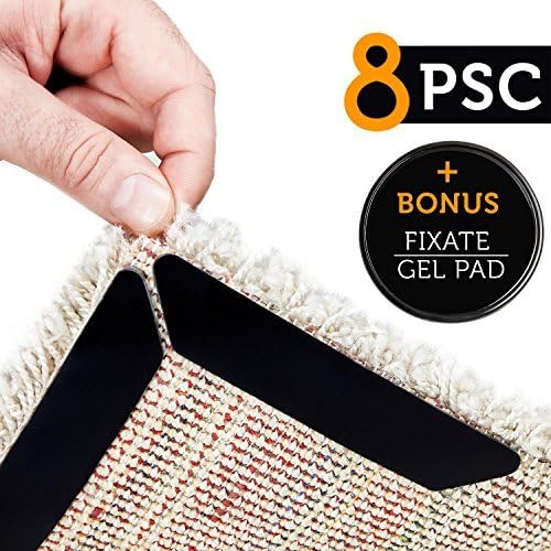 Rug Grippers by Mister Gripper - 8 pcs Black Anti Curling Rug Gripper. Anti Slip Straight Carpet Gripper for Corners and Edges - Anti Slip Rug Pad for Rugs - Ideal Rug Stopper For Kitchen | Bathroom