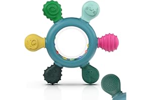 AKOLIK Gryzak dla niemowląt, zabawka z silikonu, zabawka do ząbkowania dla niemowląt, zabawka z grzechotką, nie zawiera BPA, akcesoria dla dzieci w wieku 3-6, 6-12 miesięcy, prezent dla dziewczynek i