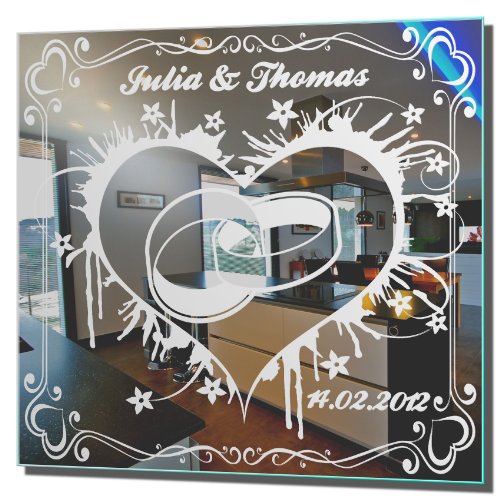 Motivspiegel Hochzeit 1 Spiegel mit Gravur Geschenk zur Hochzeit Wandbild Dekoration (30x30cm)