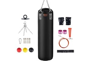VEVOR Sac de Frappe pour Adultes, Ensemble Sac de Boxe Lourd Suspendu en PVC de 1,2 m, avec Chaînes et Gants, pour MMA, Karaté, Judo, Muay Thai, KICKBOXING, Entraînement de Gym à Domicile (Non Rempli)