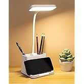 FLYNGO Plastic 3 Color Mode Led Study Table Desk Lamp For Students With Pen & Phone Holder, Rechargeable Touch On/Off Studyin