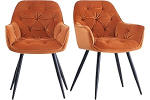 ‎JYMTOM JYMTOM Esszimmerstühle mit dickem Samtstoff gepolsterter Sitz, Metallbeinen, Armlehnen und Rückenlehne Eckstuhl für Lounge Wohnzimmer(orange,2)