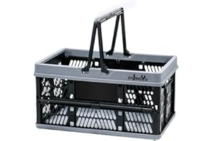 ZHJINGYU Collapsible Crate, 20L Collapsible Storage Box with Handle, Plastic Crate for Milk Clothes Toy Book Snack Shoe Grocery Storage (Black&Gray)