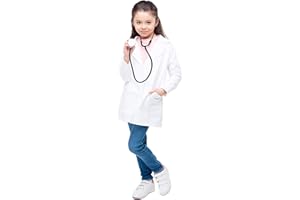 Chrysotex Kids Lab Coat, Polycotton, Regular Buttons, 4-12 Years, Three Pockets, Full Length, White, Chest Hip Pocket, Durable, Boys Girls, Fasteners, School, Real Lab Coat, 200 GSM