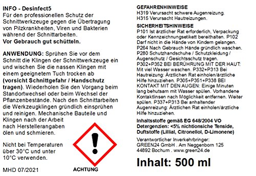 Desinfect 5 – zur Desinfektion von Garten- und Heckenscheren (gegen die Übertragung von Viren, Bakterien und Pilzen) - 2