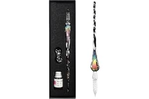 EACHHAHA - Juego de pluma de cristal y tinta, pluma estilográfica para caligrafía, firmas y creaciones artísticas, con tinta y soporte (diseño de arcoíris)