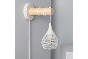 LEDKIA LIGHTING - Lampada da Parete Monah | Design Elegante | Compatibile con Lampadina E27 | Ideale per Interni | Finitura in Legno e Metallo, Bianco, Metallo Legno