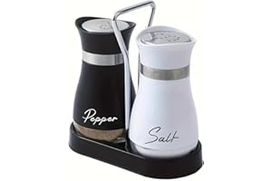 SUVEK Salz und Pfefferstreuer Set, Salzstreuer Gewürzflaschen Klein aus Glas und Edelstahl, Gewürzstreuer Küchenzubehör, Gewürzflaschenbehälter Schwarz Weiß für Küche, Unterwegs, Wohnmobil, BBQ Nachzufüllen