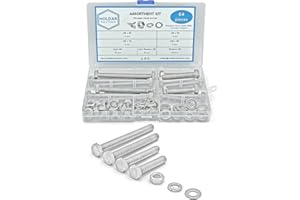 NOLDAR | Assortimento di viti a testa esagonale, dadi esagonali, rondelle piane e grower. Kit hardware in acciaio inox da 64 pezzi. Metrico M8. Lunghezze da 40 mm a 80 mm.