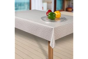 laro Wachstuch-Tischdecke Abwaschbar Garten-Tischdecke Wachstischdecke PVC Plastik-Tischdecken Eckig Meterware Wasserabweisend Abwischbar G03, Muster:Punkte beige-Weiss, Größe:100x140 cm