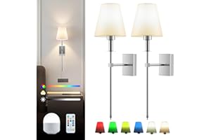 Warmiehomy Rechargeable Wall Lights Set of 2, Battery Operated Wireless Wall Sconces with Remote & Dimmable Bulb, 3 Color Temperature & 16 RGB Colors, Indoor Wall Lamp for Living Room Bedroom, Chrome