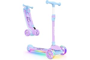 BELEEV A9 Trottinette pour Enfants 3 à 12 Ans, Trotinette Pliable à 3 Roues LED Roues Lumineuses et Deck, 4 Réglables en Hauteur, Plateau Antidérapant Scooter pour Filles Garçons, Tricycle Pliable