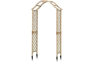 Selections Wooden Garden Arch with Curved Top (Tan) Arbour Focal Point Plant Frame with Ground Spikes