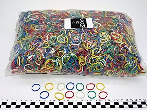 Progom - Gomas Elasticas - 25   16 mm x 1 7mm - colores mezclados  rojo  verde  azul  blanco  amarillo negro  - bolsa de 1kg