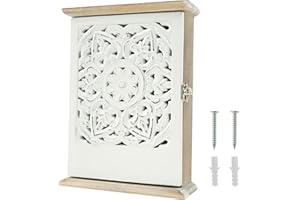 PandaHug Wooden Key Cabinet Box Wall Mounted, Decorative Wood Key Holder with 6 Hooks, Vintage Keys Hangers Minimalist Keys Cabinet Home Decoration Accessories for Home Office Entryway