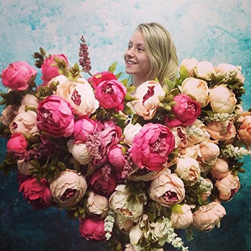 Luyue Schön Künstlich Blumen Pfingstrosen Künstliche Blume Blumenstrauß Für Hochzeit Party Fest Haus Büro Bar Dekor Rosa - 6