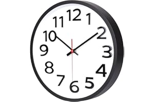 CROSSTIME Silent Wall Clock Modern 25CM - Non Ticking Quality Quartz Wall Clocks for Kitchen Bedroom Office Living Room Home Decor,3D Numbers Easy to Read,10" Black