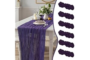 AlaTyche 6 Packs Purple Cheesecloth Table Runner, 90 x 300 cm Gauze Rustic Vintage Table Runners, Boho Sheer Table Runner for Wedding Bridal Baby Shower Birthday Party Holiday Table Decor